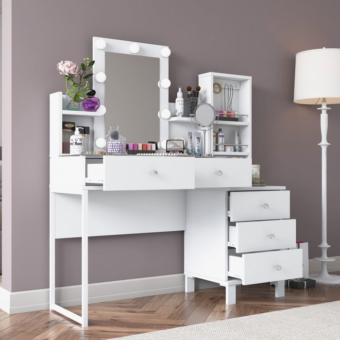 Hanah Home Mesa de Maquillaje Blanca con 9 Focos